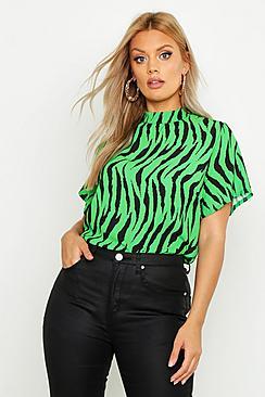 Boohoo Plus Zebra Print High Neck Shell Top