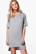 Boohoo Zandra Stepped Hem T-shirt Dress Grey