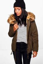 Boohoo Grace Faux Fur Parka Natural