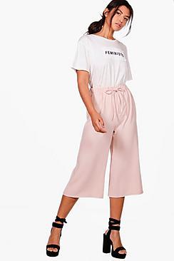 Boohoo Basic Tie Waist Woven Crepe Culottes