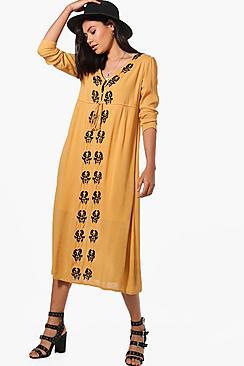 Boohoo Casey Embroidered Midi Dress
