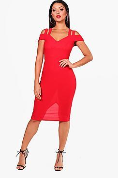 Boohoo Maisy Crepe Cold Shoulder Detail Midi Dress