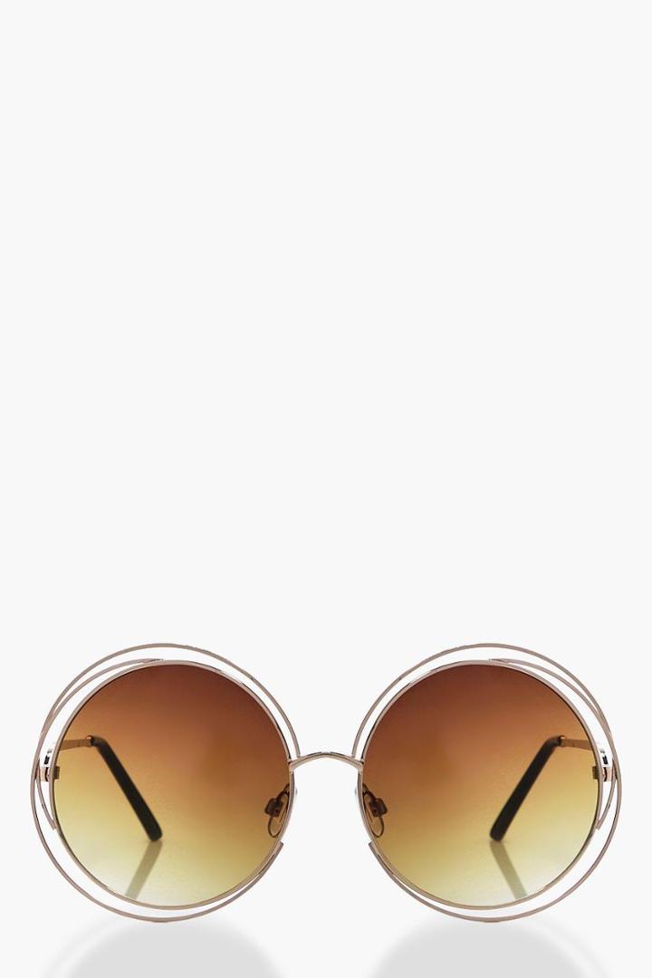 Boohoo Cut Out Frame Round Sunglasses Brown