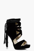 Boohoo Anna Peeptoe Platform Cross Strap Tassel Heel