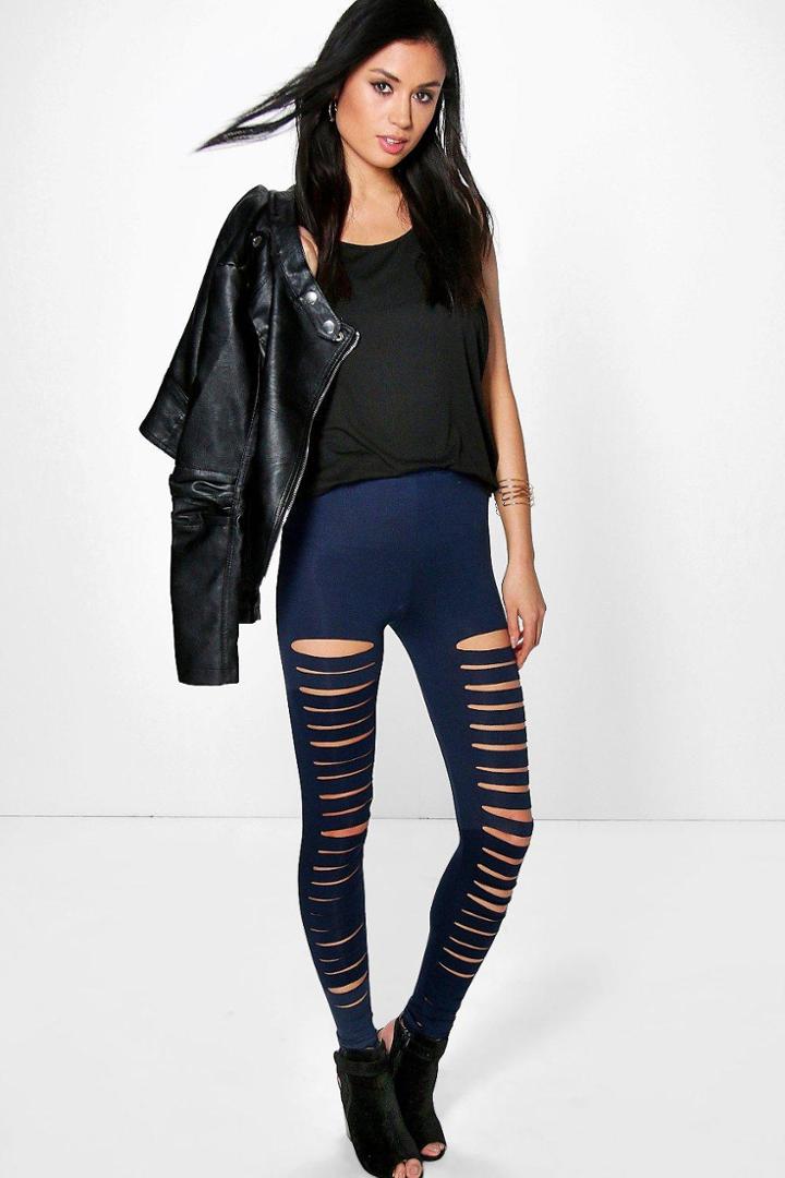 Boohoo Amalia Split Front Basic Leggings Navy
