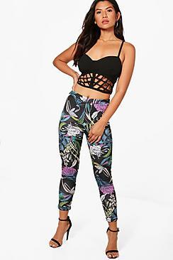 Boohoo Amber Dark Floral Skinny Stretch Trousers