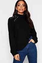 Boohoo Pearl Detail Turtle Neck Blouse