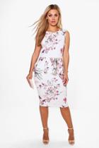 Boohoo Plus Ruby Sleeveless Peplum Midi Dress Cream