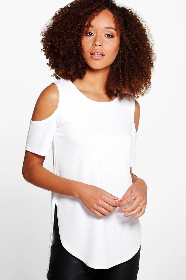 Boohoo Faith Cold Shoulder Crepe Top Cream