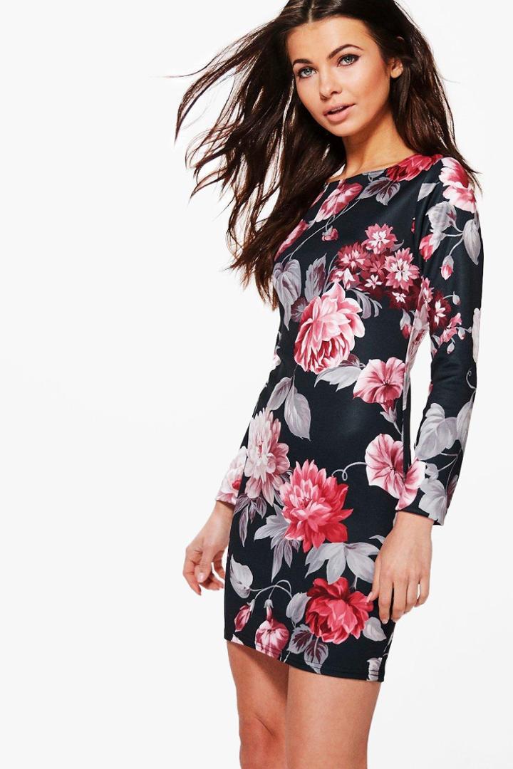 Boohoo Akinyi Long Sleeved Bodycon Dress Multi