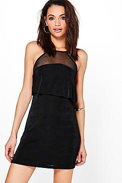 Boohoo Bernadette Strappy Mesh Insert Dress