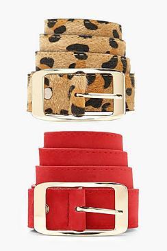 Boohoo Leopard 2 Pack Boyfriend Belt