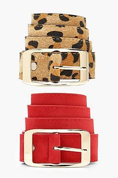 Boohoo Leopard 2 Pack Boyfriend Belt