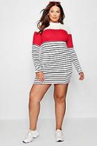Boohoo Plus Imy Stripe Colour Block Lettuce Hem Dress