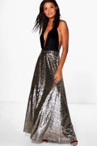 Boohoo Boutique Ruby Floor Sweeping Sequin Maxi Skirt Gold