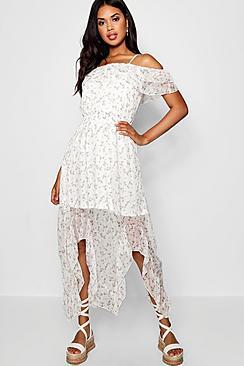 Boohoo Boutique Penny Floral Cold Shoulder Maxi Dress