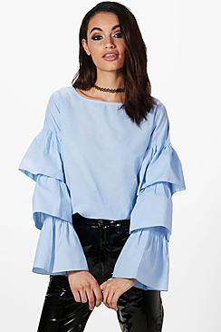 Boohoo Mollie Woven Ruffle Sleeve Top