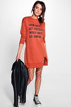 Boohoo Christmas Holly Snow Days Sweat Dress