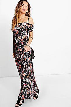Boohoo Carolina Floral Off The Shoulder Maxi Dress