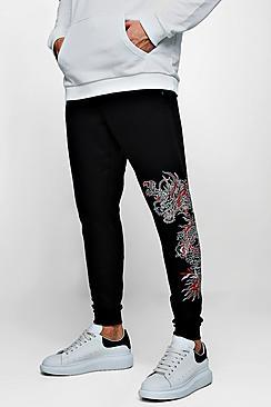 Boohoo Oriental Detail Cuffed Jersey Joggers