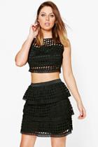 Boohoo Abigail Lace Peplum Top And Skirt Co-ord Black