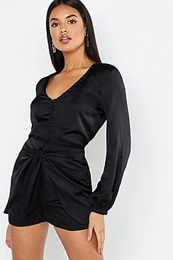 Boohoo Satin Shirt With Button Detail