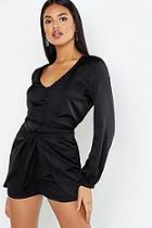 Boohoo Satin Shirt With Button Detail