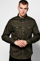 Boohoo Khaki Long Sleeve Western Style Shirt Khaki