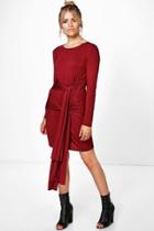 Boohoo Antonina Double Tie Waist Shift Dress Merlot