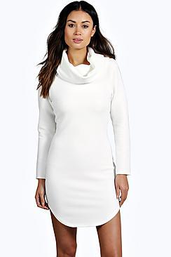 Boohoo Alisia Roll Neck Curved Hem Bodycon Dress