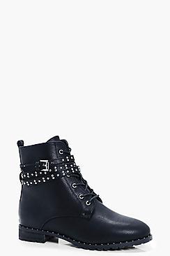 Boohoo Alice Pin Stud Hiker Boot