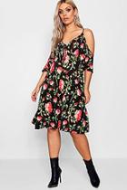 Boohoo Plus Amie Floral Print Cold Shoulder Dress