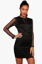 Boohoo Rita Lace Panelled Long Sleeve Bodycon Dress