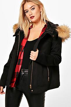 Boohoo Louise Faux Fur Trim Hood Crop Parka