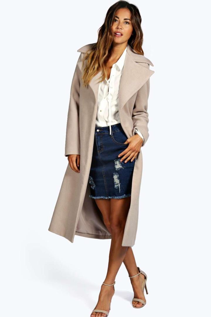 Boohoo Jeeny Wool Look Coat Stone
