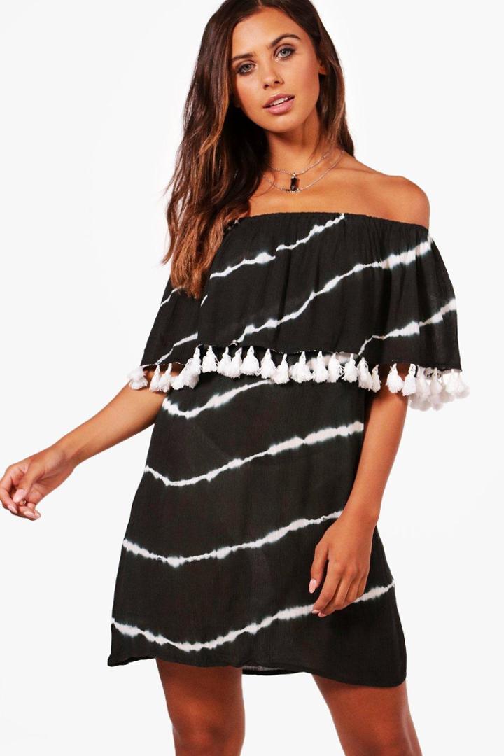 Boohoo Petite Jayne Tassle Tie Dye Sundress Multi