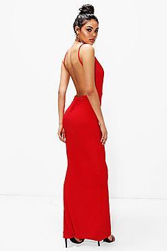 Boohoo Brea Slinky Wrap Top Open Back Maxi Dress