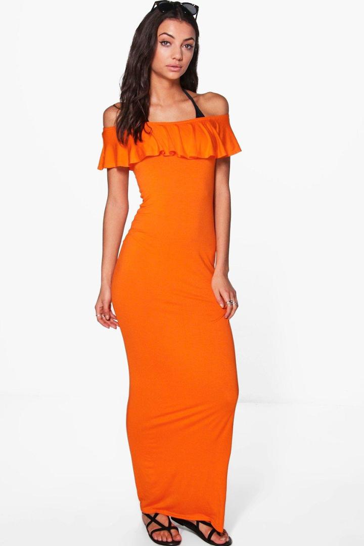 Boohoo Tall Ellia Off The Shoulder Beach Maxi Dress Orange