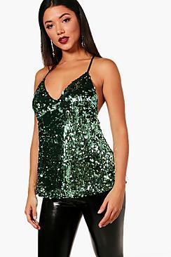 Boohoo Sara Sequin Strap Back Cami