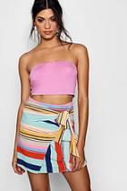Boohoo Kelly Woven Stripe Double Tie Mini Skirt