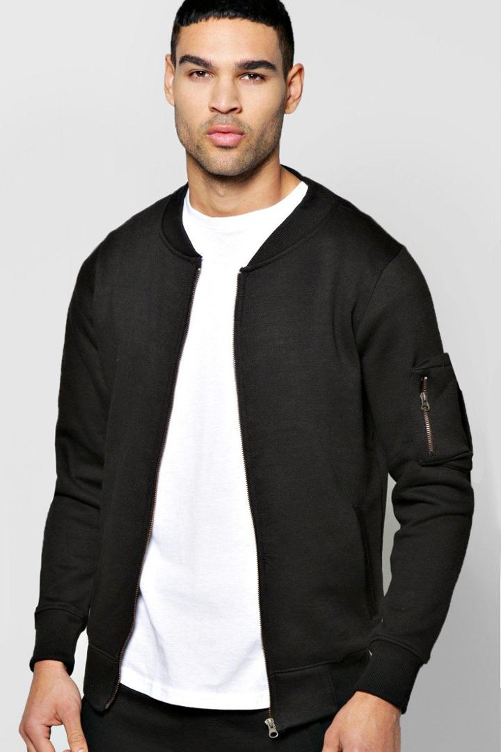 Boohoo Zip Through Bomber With Ma1 Sleeve Black