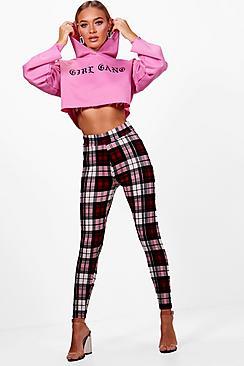 Boohoo Claire Crepe Check Highwaist Leggings