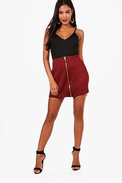 Boohoo Leah Zip Through Scuba A Line Mini Skirt