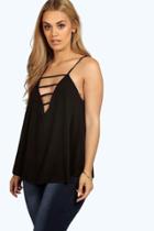 Boohoo Plus Frankie Strapy Slinky Swing Tank Top Black
