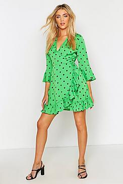Boohoo Woven Spot Ruffle Tea Dress