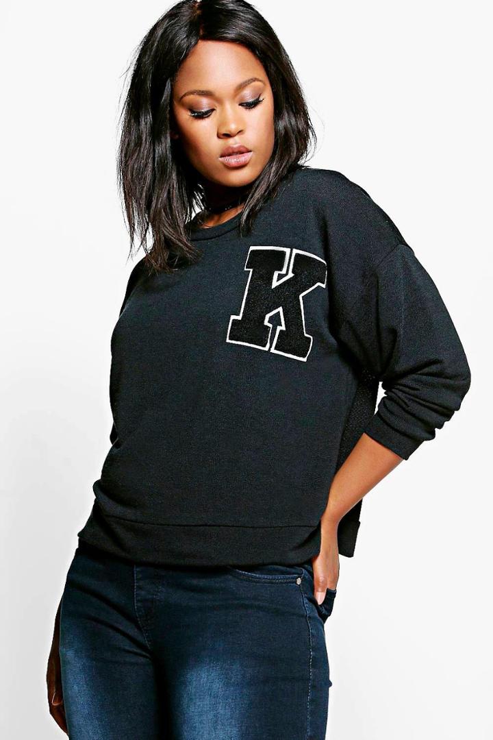 Boohoo Plus Tilly 'k' Badge Sweat Top Black