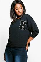 Boohoo Plus Tilly 'k' Badge Sweat Top Black