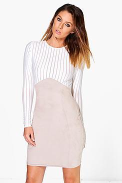 Boohoo Katy Mesh Suedette Bodycon Dress
