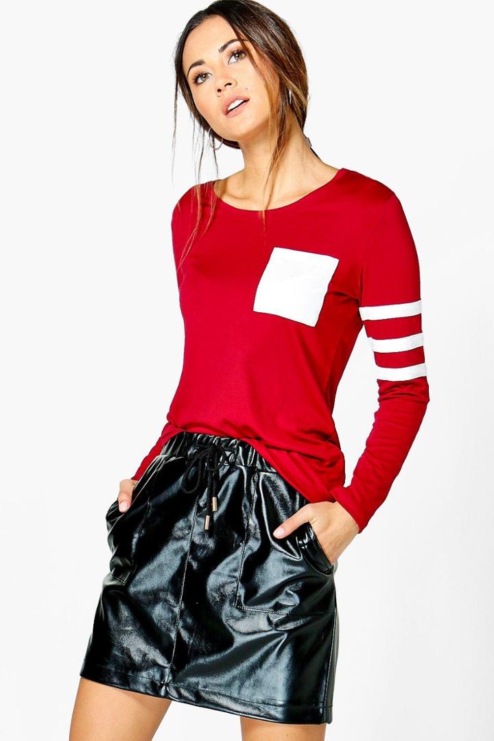 Boohoo Bella Baseball Longline T-shirt Red