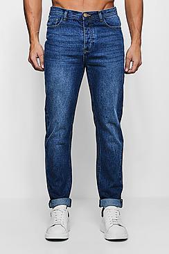 Boohoo Slim Fit Rigid Denim Jeans In Dark Blue